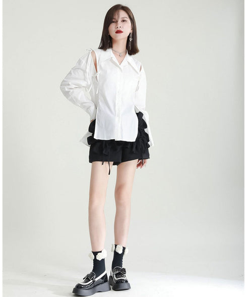 Cut-Out Ribbon Sleeve Shirt